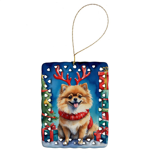 Buy this Pomeranian Christmas Reindeer Porcelain Ornament