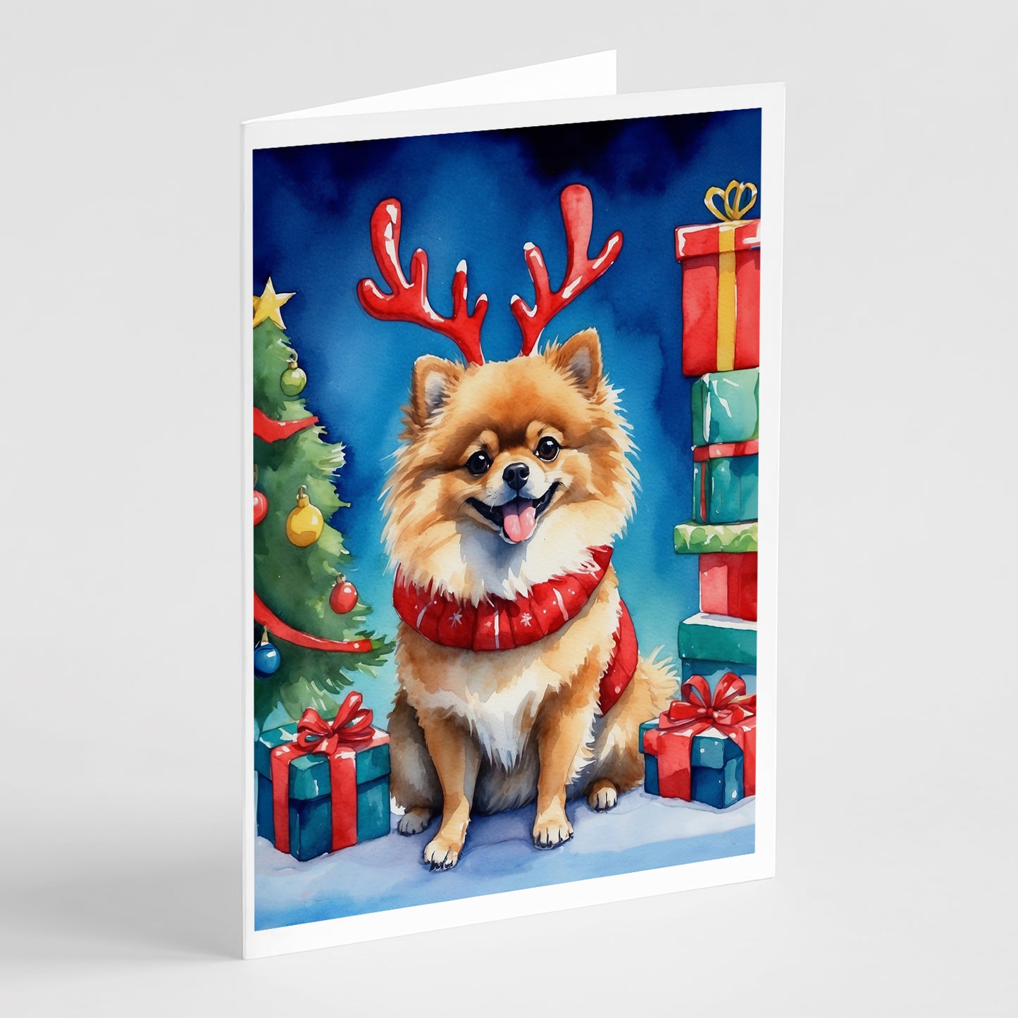 Buy this Pomeranian Christmas Reindeer Greeting Cards Pack of 8