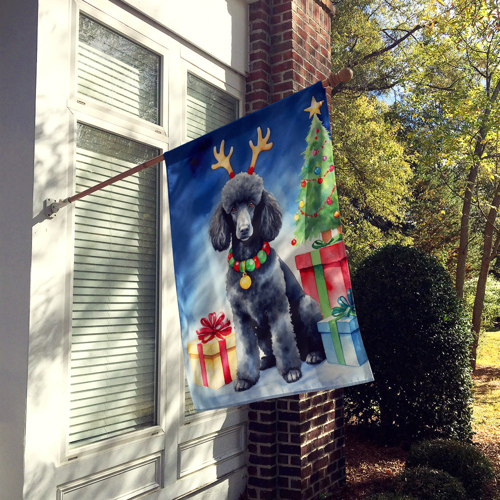 Black Standard Poodle Christmas Reindeer House Flag