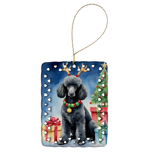 Buy this Black Standard Poodle Christmas Reindeer Porcelain Ornament