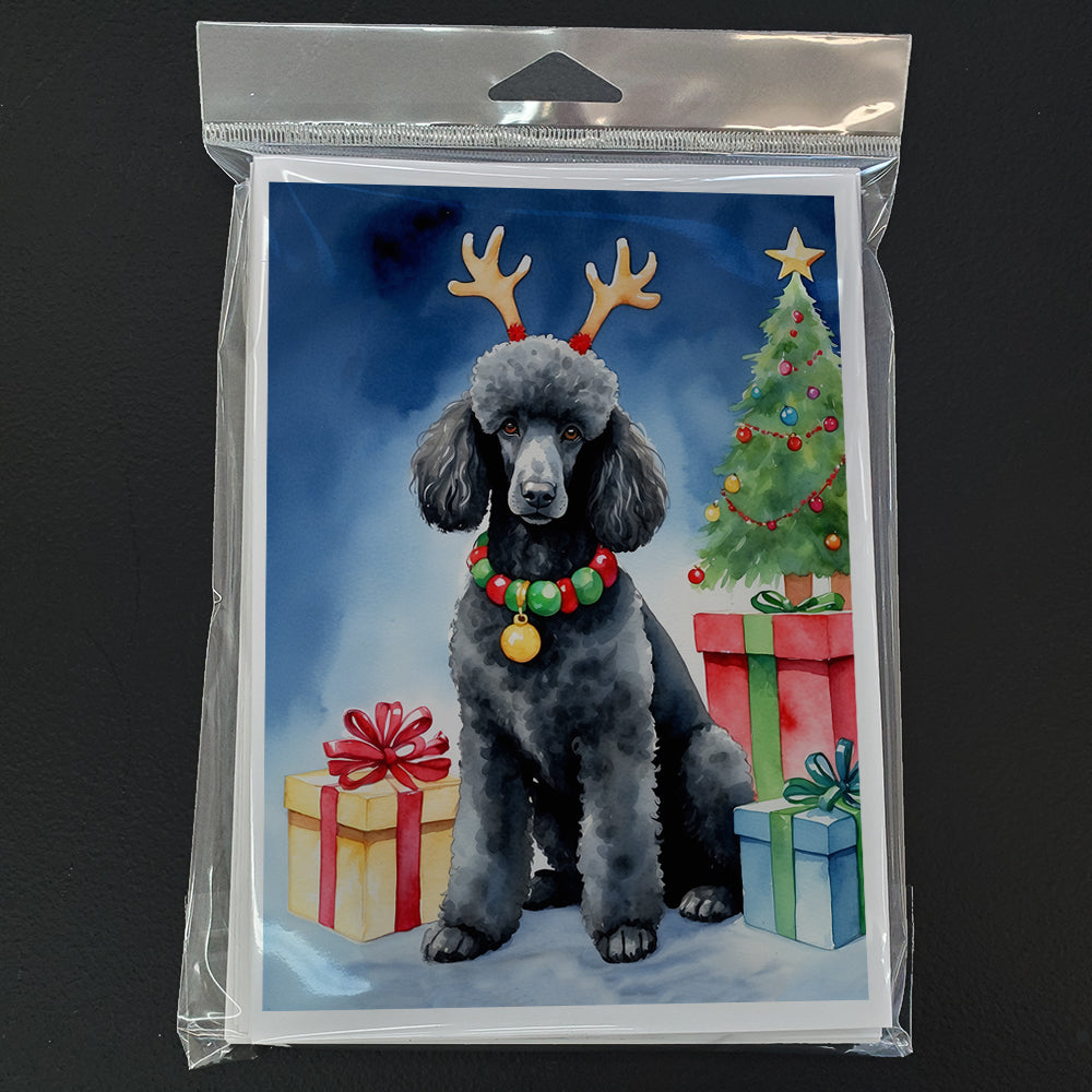 Black Standard Poodle Christmas Reindeer Greeting Cards Pack of 8