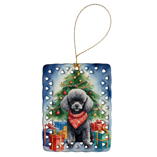 Buy this Black Toy Poodle Christmas Reindeer Porcelain Ornament