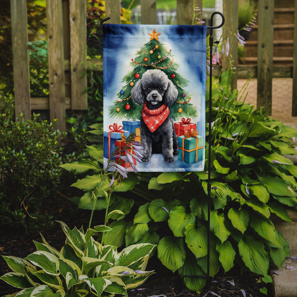 Black Toy Poodle Christmas Reindeer Garden Flag