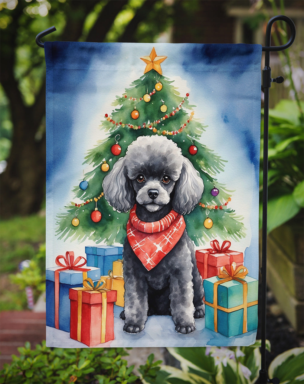 Black Toy Poodle Christmas Reindeer Garden Flag