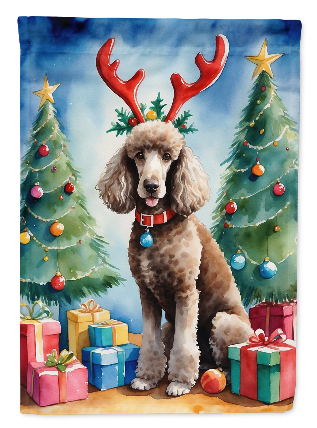 Buy this Chocolate Standard Poodle Christmas Reindeer House Flag