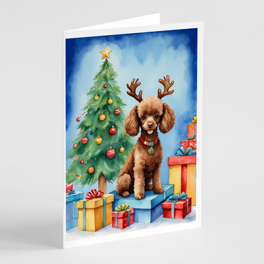 Buy this Chocolate Toy Poodle Christmas Reindeer Greeting Cards Pack of 8