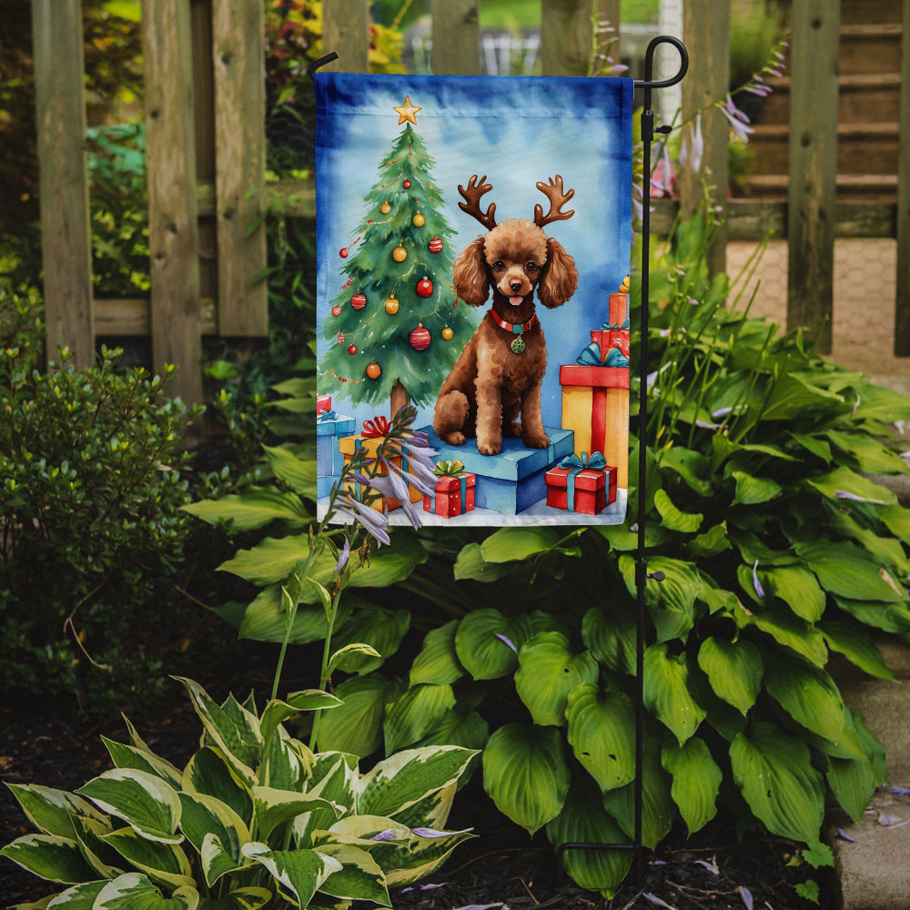 Chocolate Toy Poodle Christmas Reindeer Garden Flag