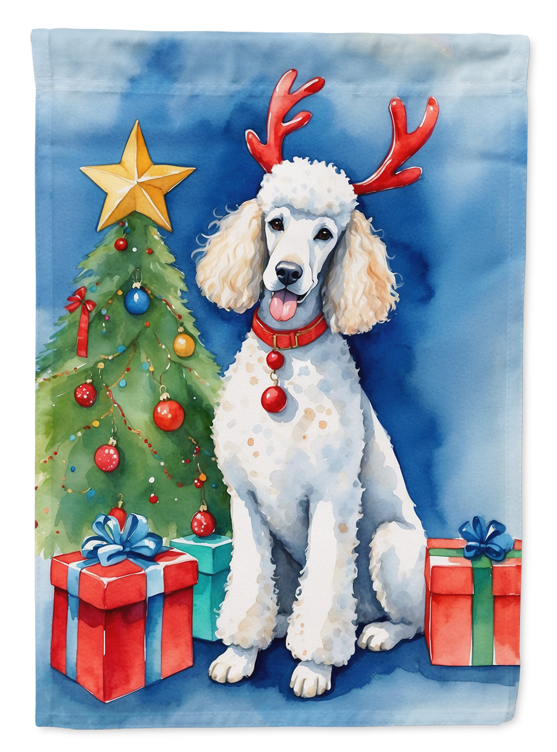 Buy this White Standard Poodle Christmas Reindeer Garden Flag