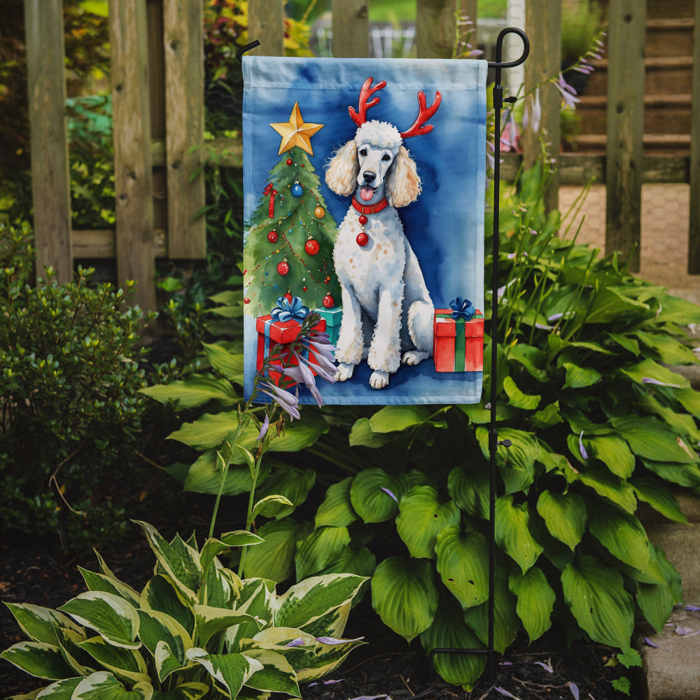 White Standard Poodle Christmas Reindeer Garden Flag