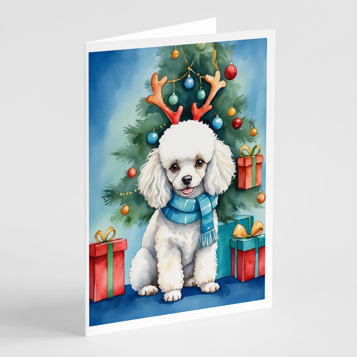 Buy this White Toy Poodle Christmas Reindeer Greeting Cards Pack of 8