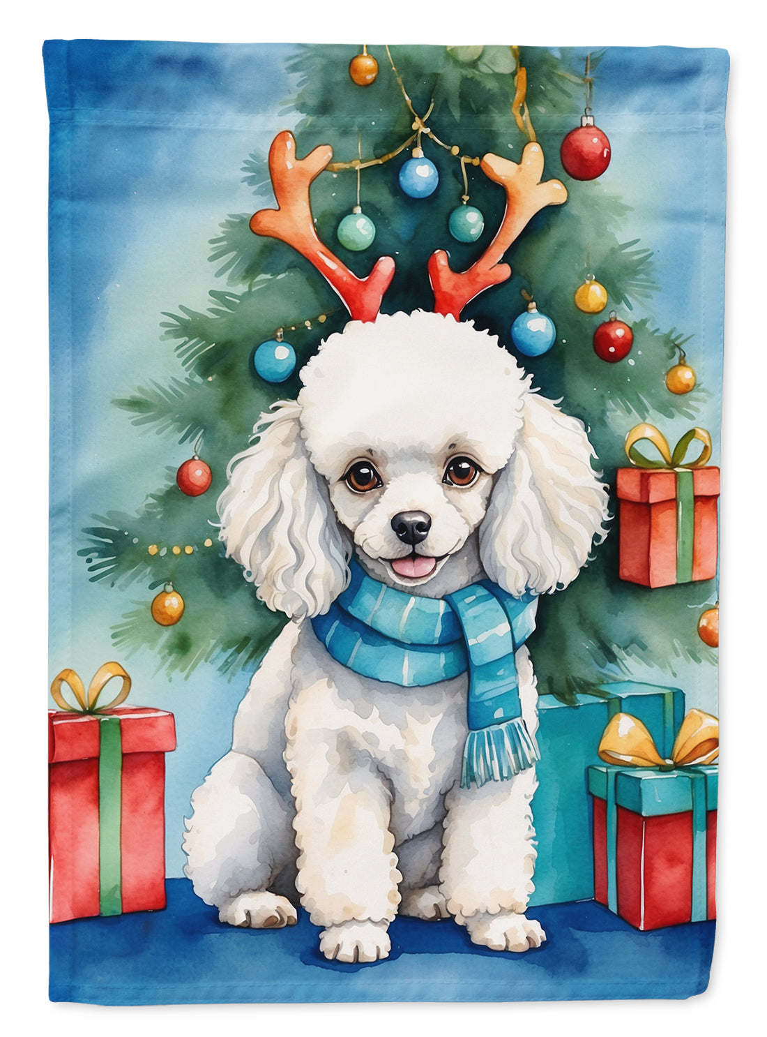 Buy this White Toy Poodle Christmas Reindeer Garden Flag