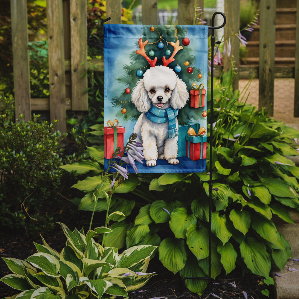 White Toy Poodle Christmas Reindeer Garden Flag