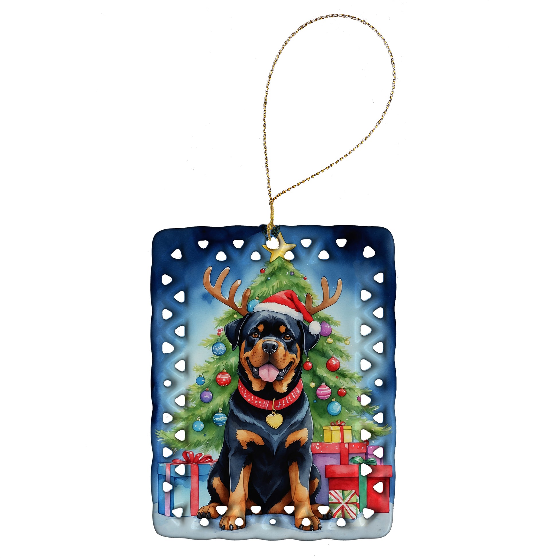 Buy this Rottweiler Christmas Reindeer Porcelain Ornament