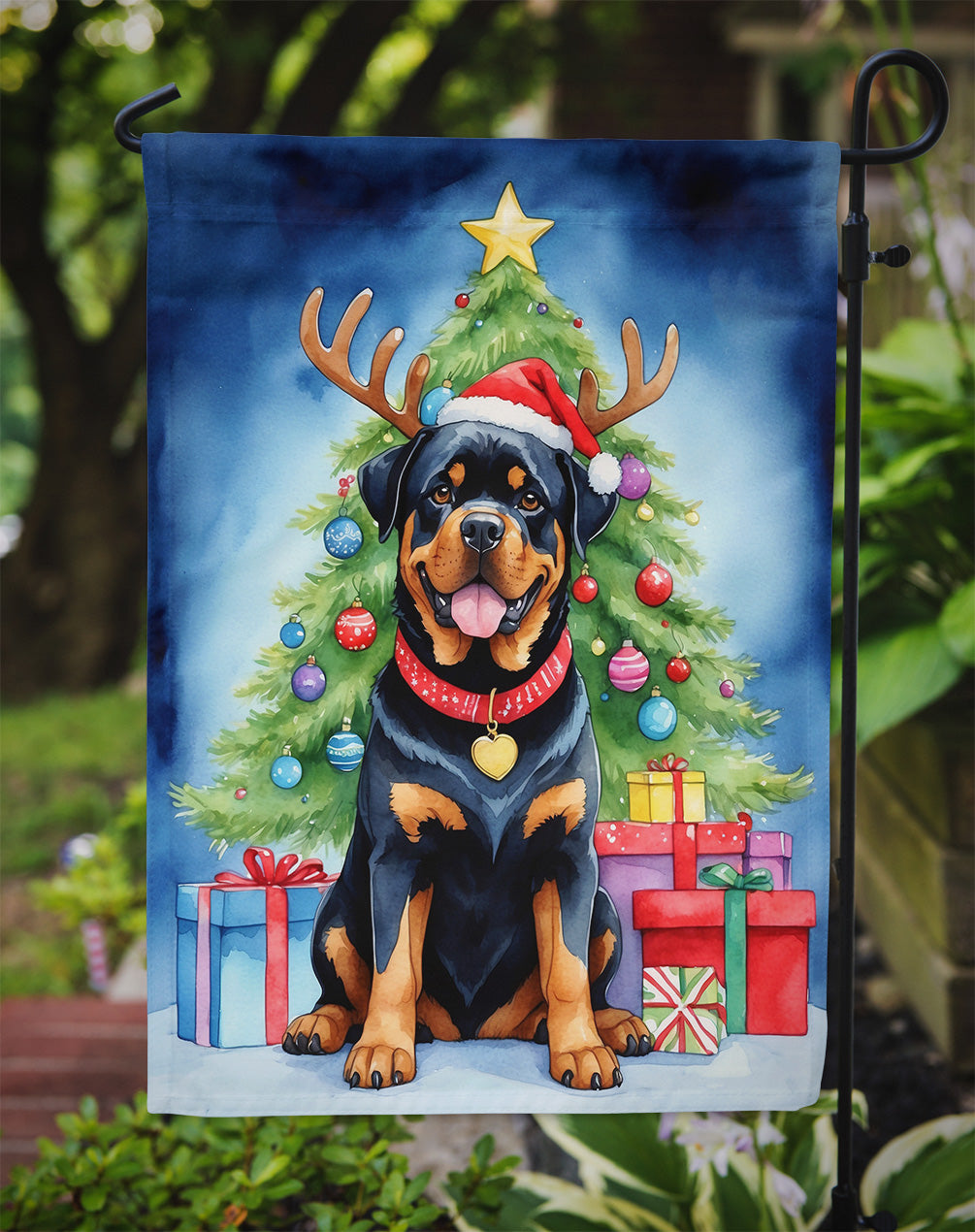 Rottweiler Christmas Reindeer Garden Flag