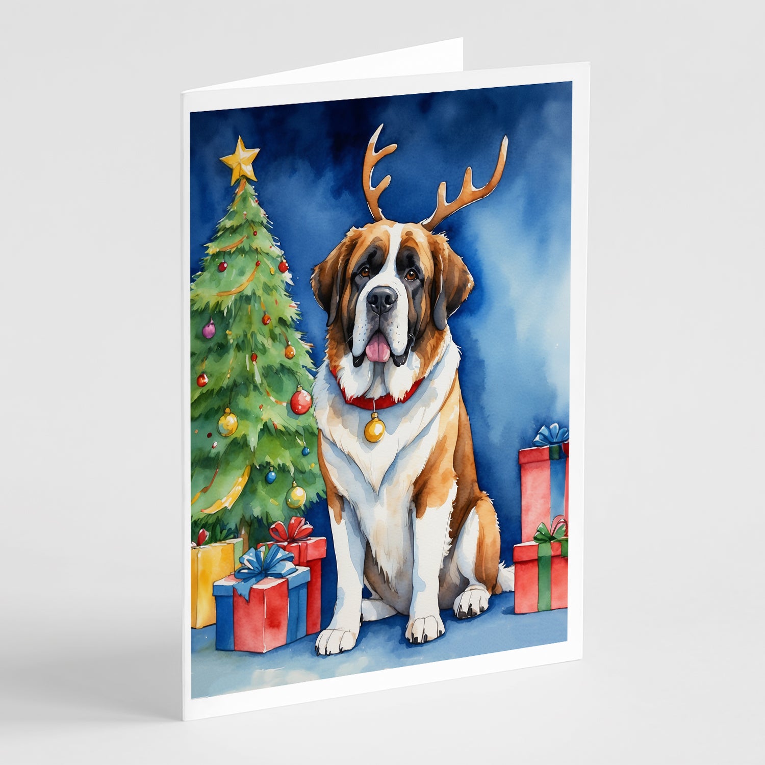 Buy this Saint Bernard Christmas Reindeer Greeting Cards Pack of 8