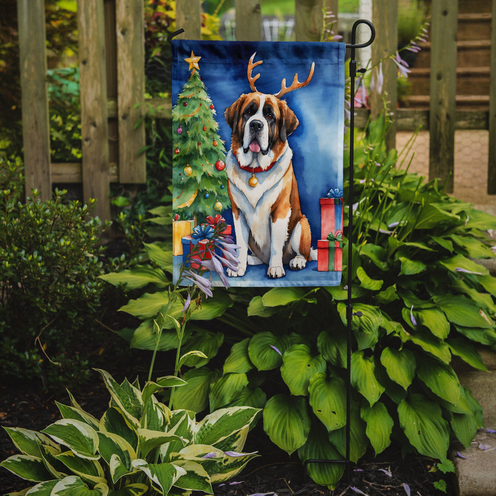 Saint Bernard Christmas Reindeer Garden Flag