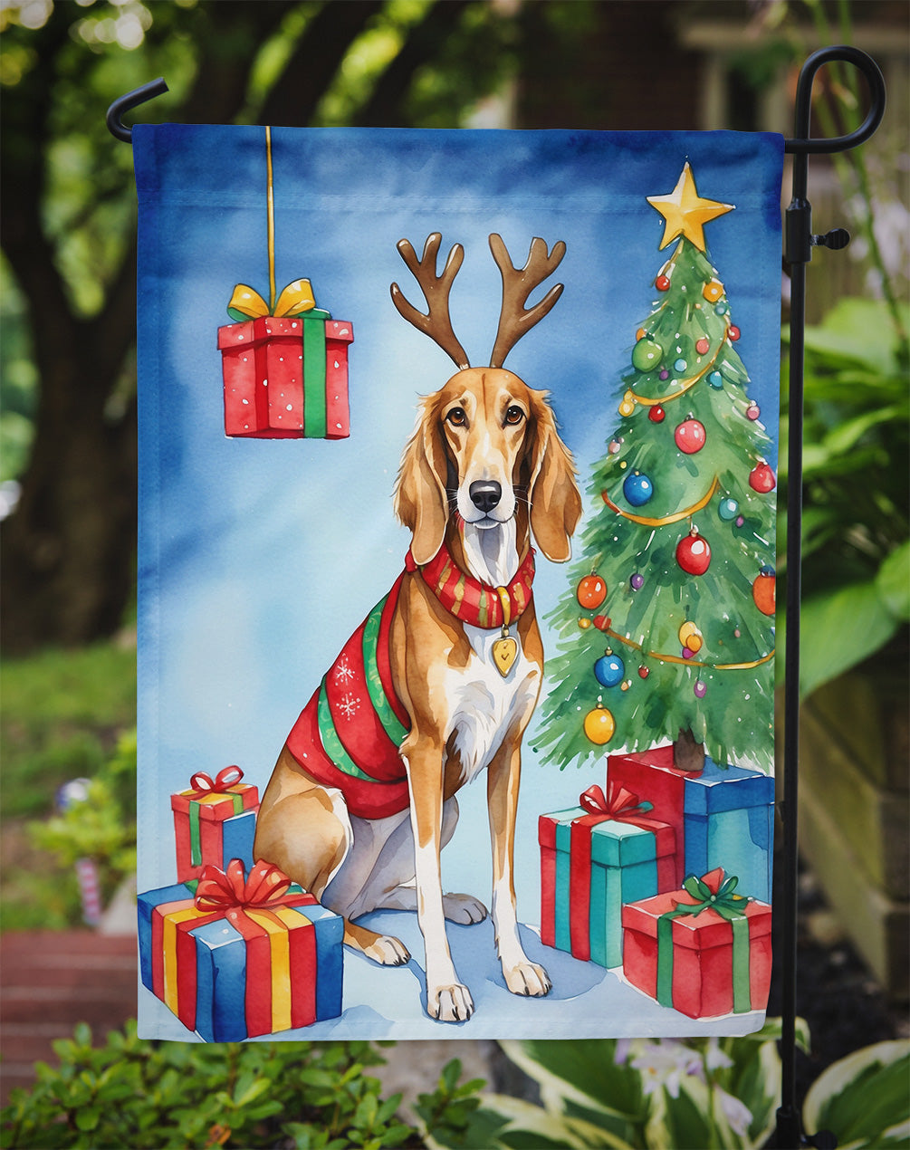 Saluki Christmas Reindeer Garden Flag