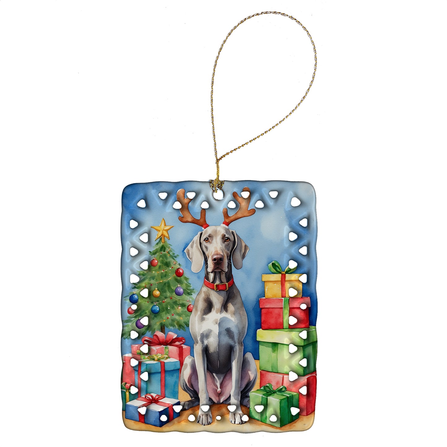 Buy this Weimaraner Christmas Reindeer Porcelain Ornament