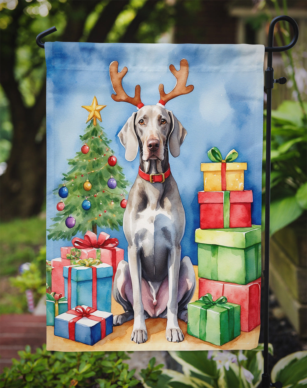 Weimaraner Christmas Reindeer Garden Flag