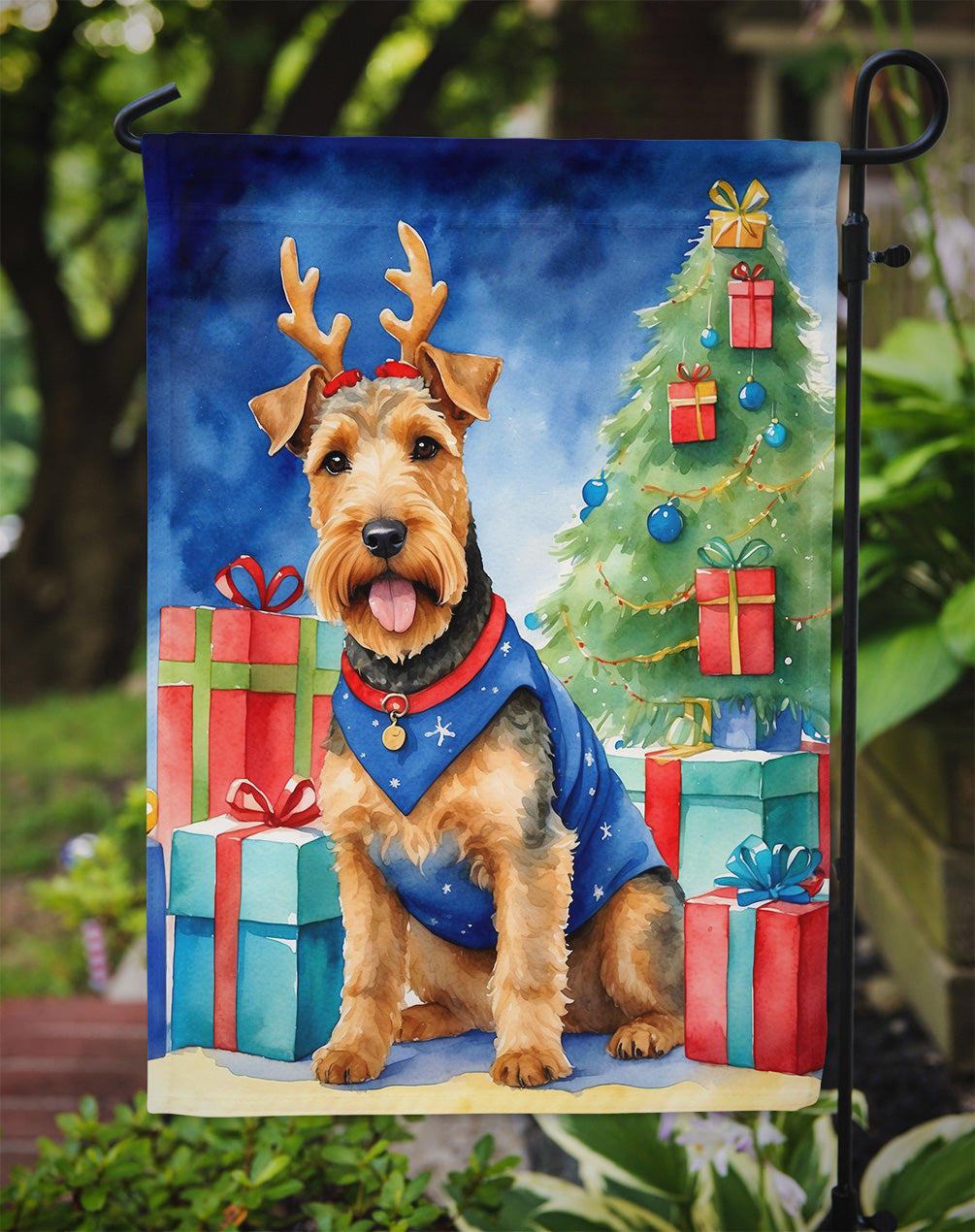 Welsh Terrier Christmas Reindeer Garden Flag