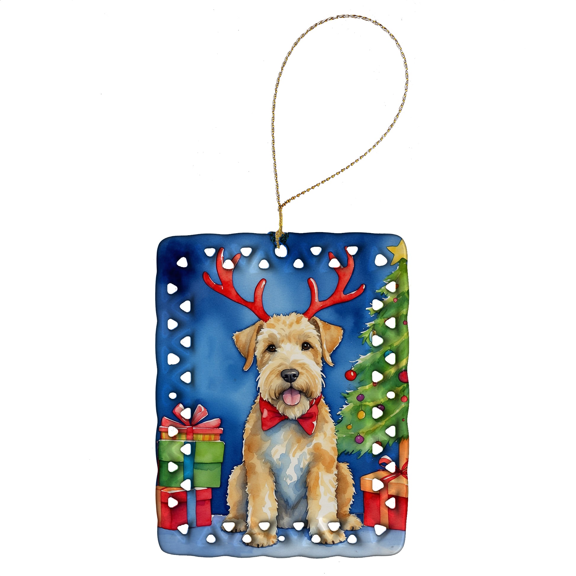 Buy this Wheaten Terrier Christmas Reindeer Porcelain Ornament