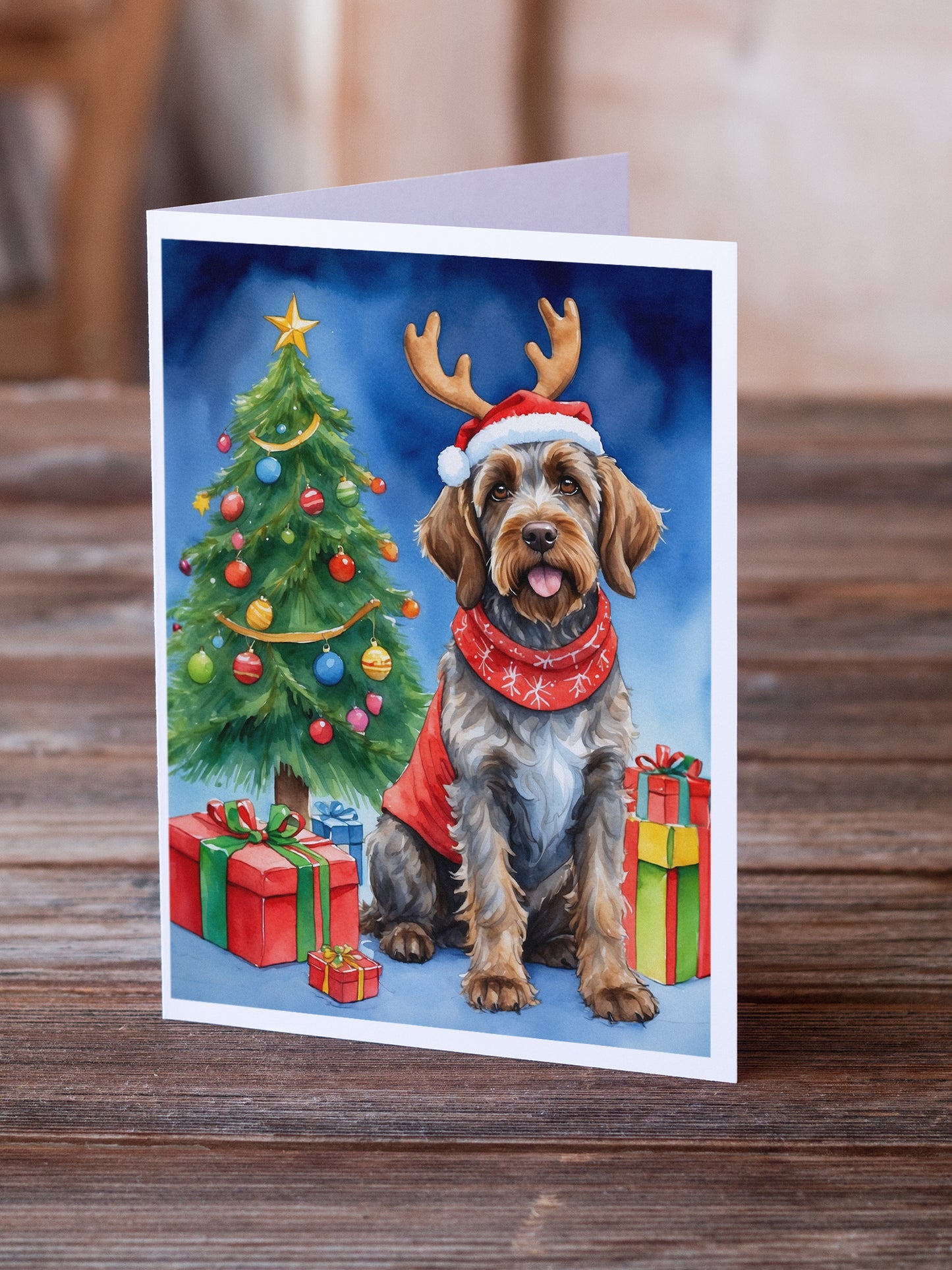 Wirehaired Pointing Griffon Christmas Reindeer Greeting Cards Pack of 8