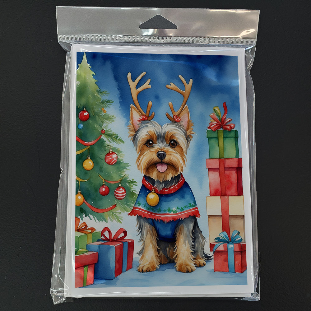 Yorkshire Terrier Yorkie Christmas Reindeer Greeting Cards Pack of 8