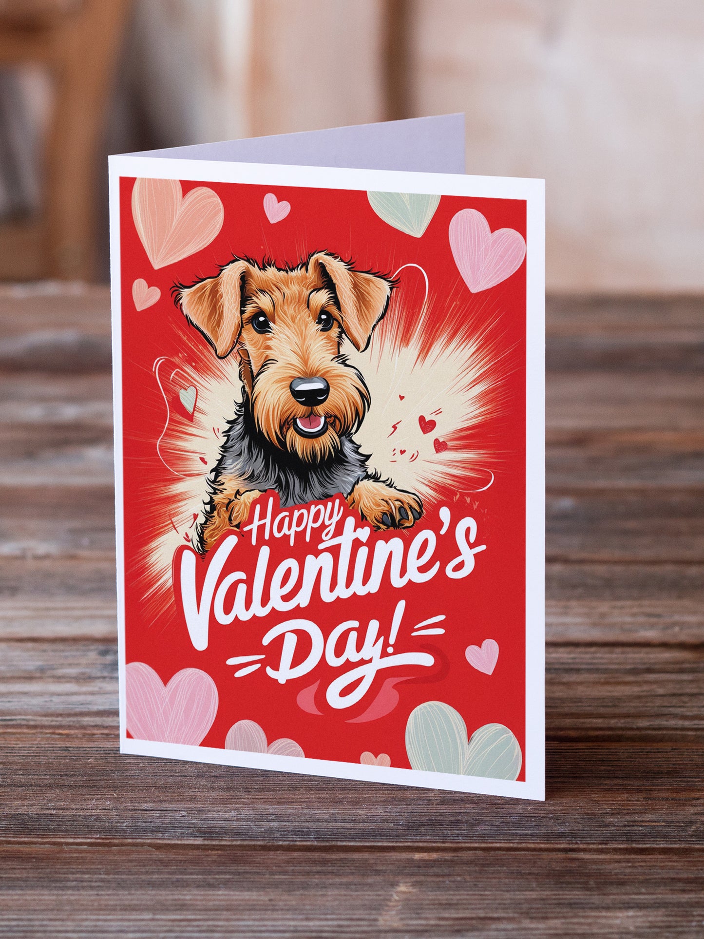 Airedale Terrier Happy Valentine's Day Greeting Cards Pack of 8