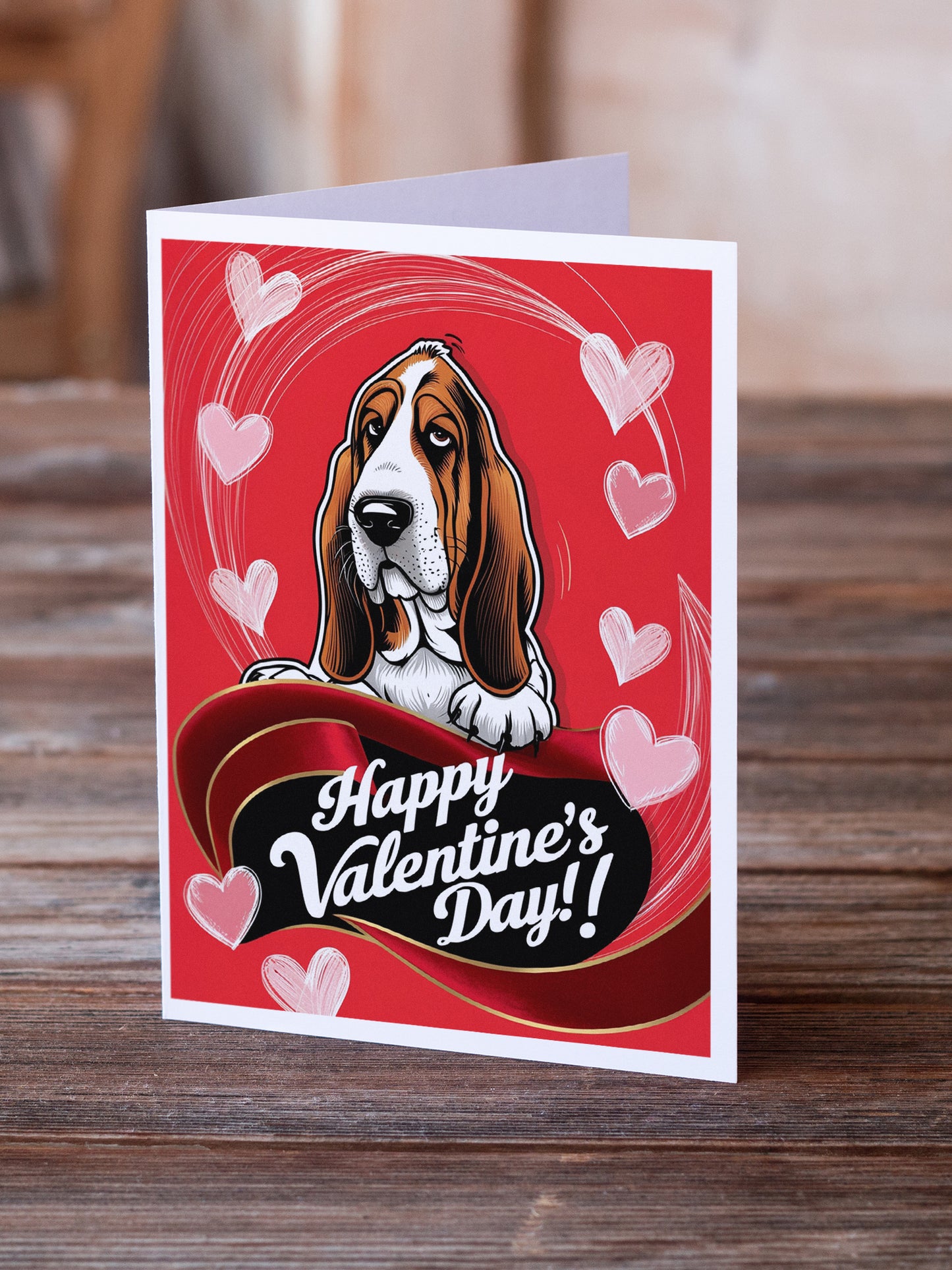 Basset Hound Happy Valentine's Day Greeting Cards Pack of 8