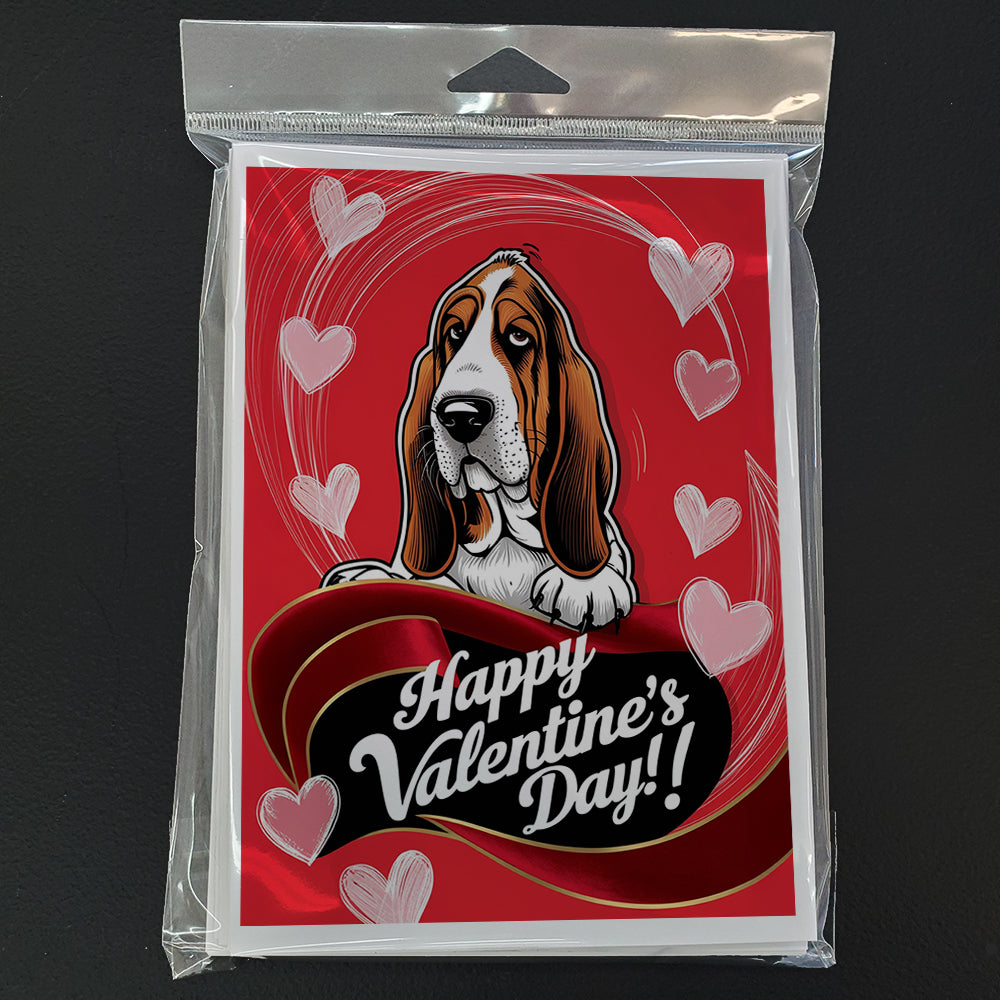 Basset Hound Happy Valentine's Day Greeting Cards Pack of 8