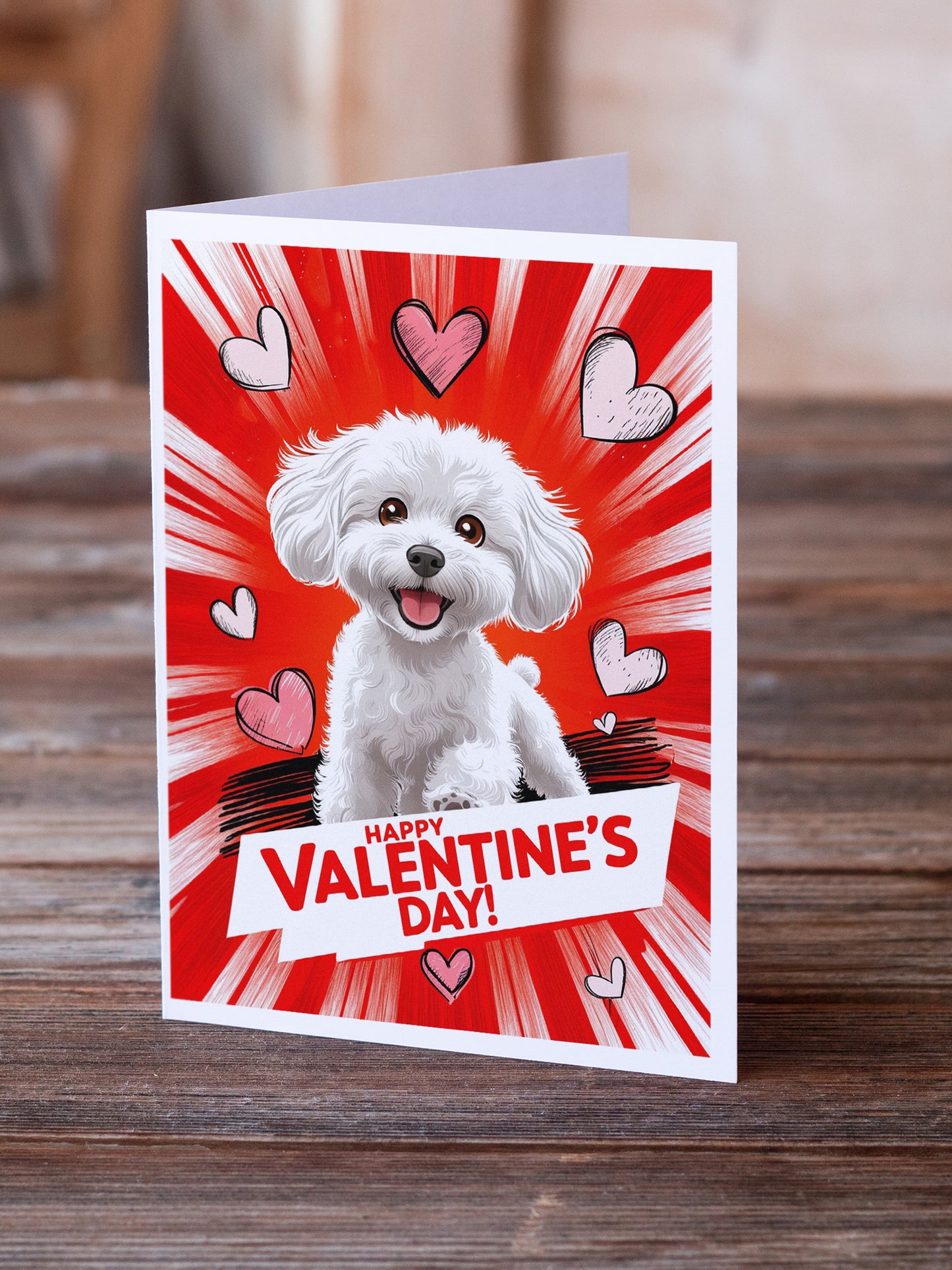Bichon Frise Happy Valentine's Day Greeting Cards Pack of 8