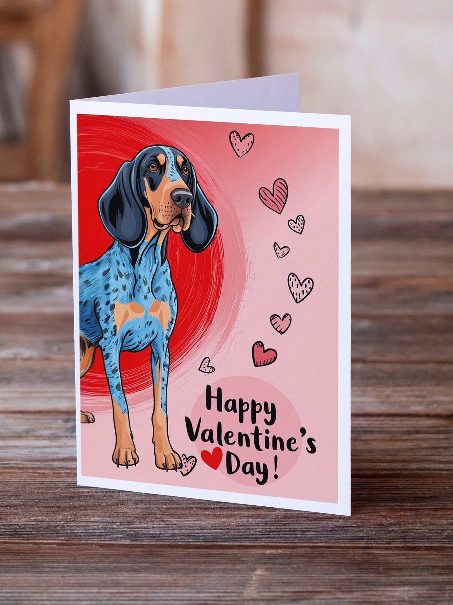 Bluetick Coonhound Happy Valentine's Day Greeting Cards Pack of 8