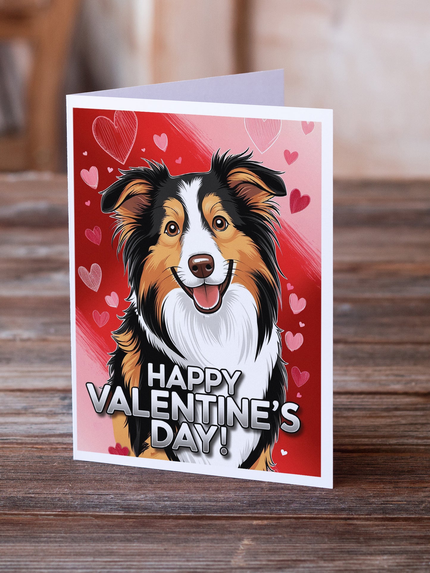 Collie Happy Valentine's Day Greeting Cards Pack of 8