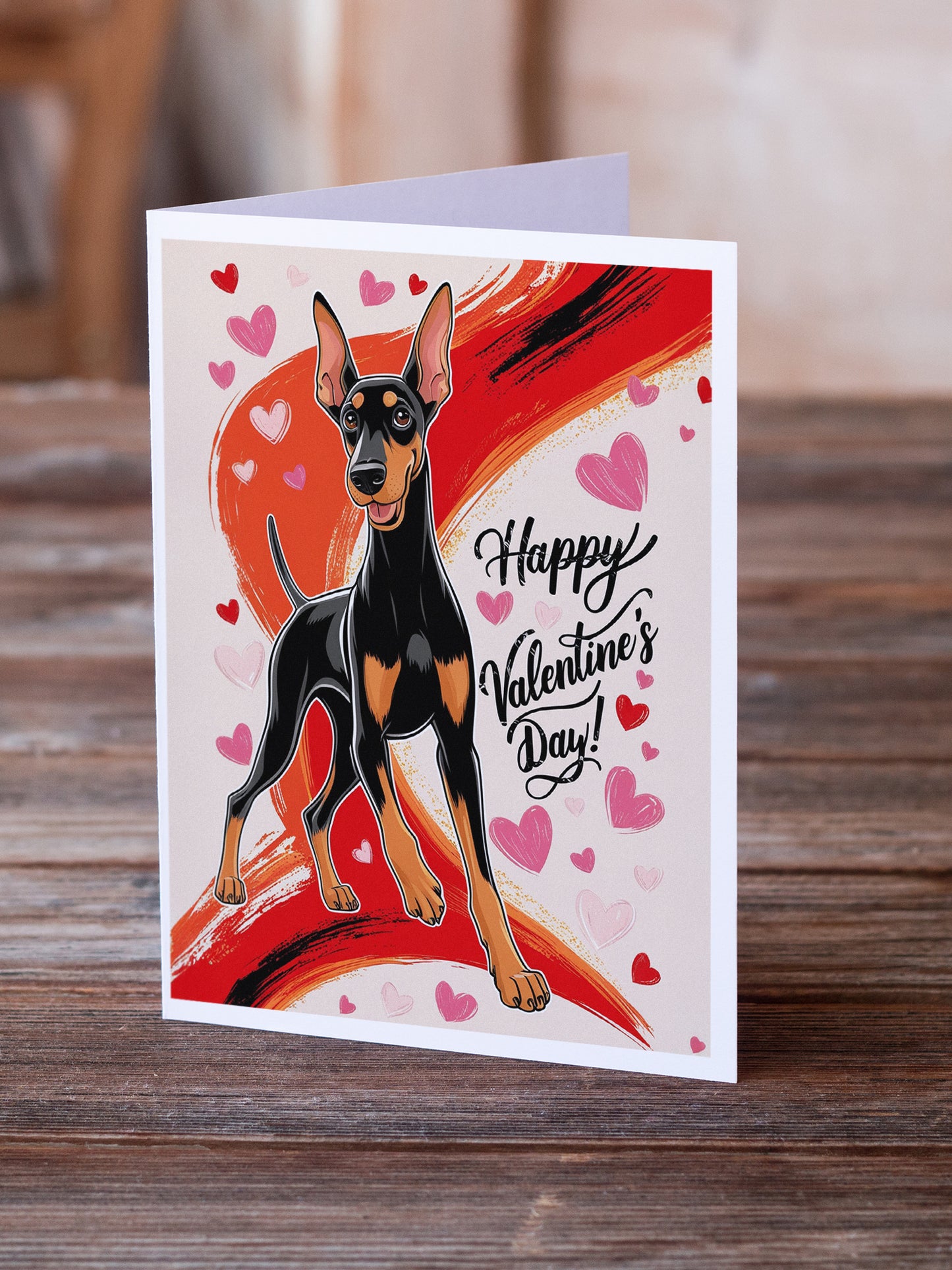 Doberman Pinscher Happy Valentine's Day Greeting Cards Pack of 8