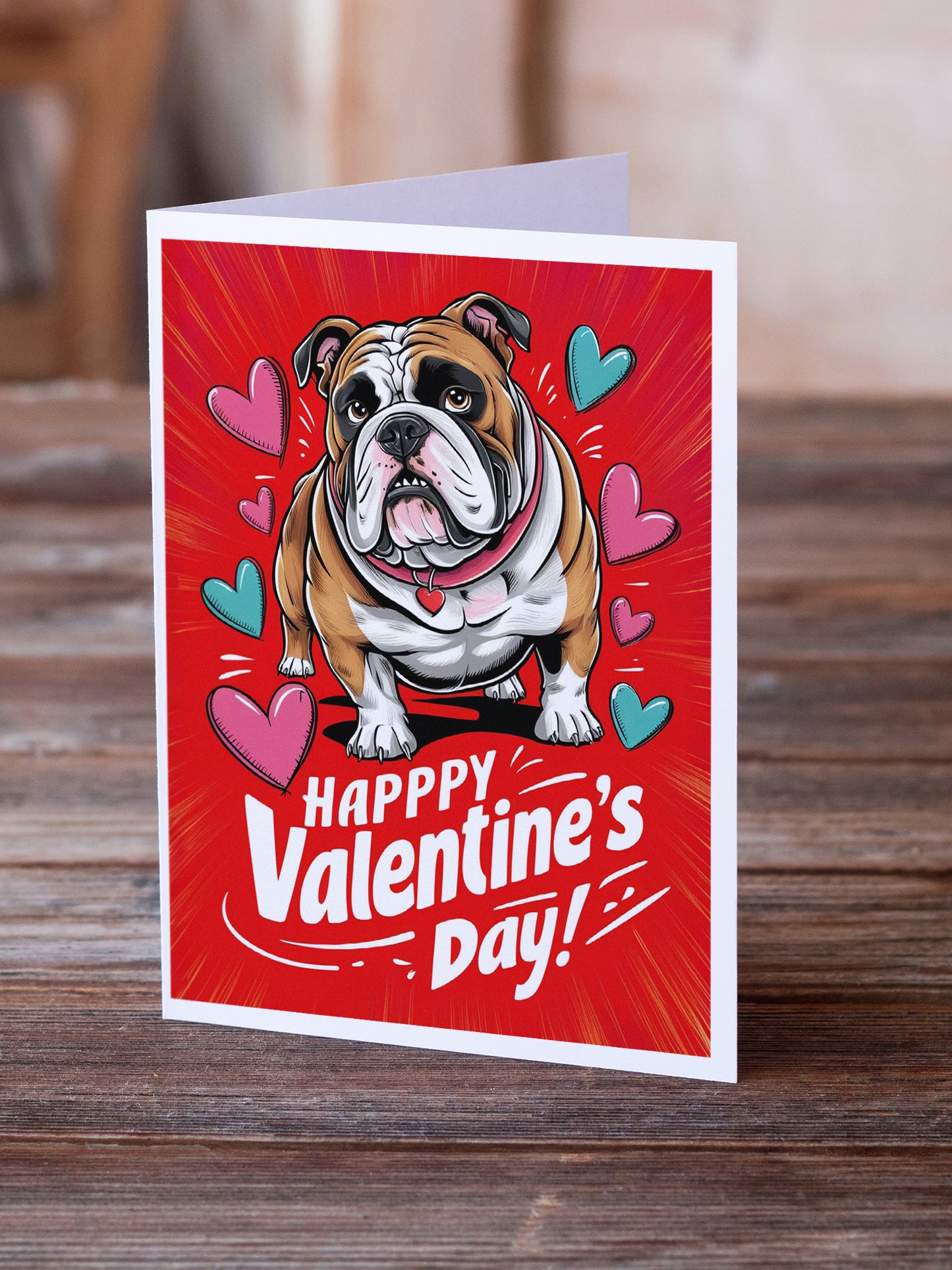 English Bulldog Happy Valentine's Day Greeting Cards Pack of 8
