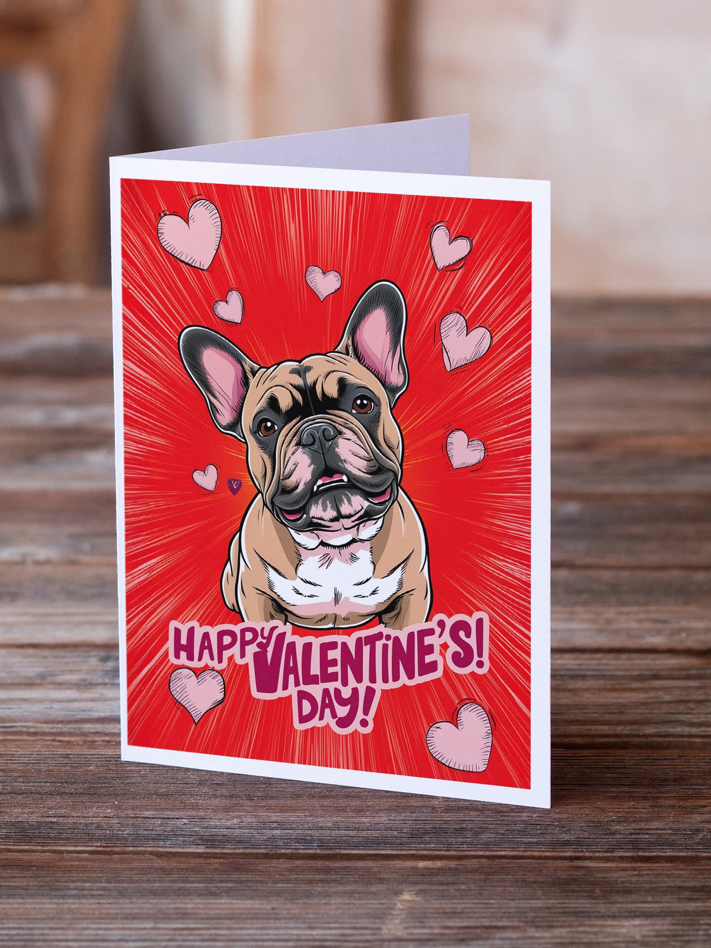 French Bulldog Happy Valentine's Day Greeting Cards Pack of 8