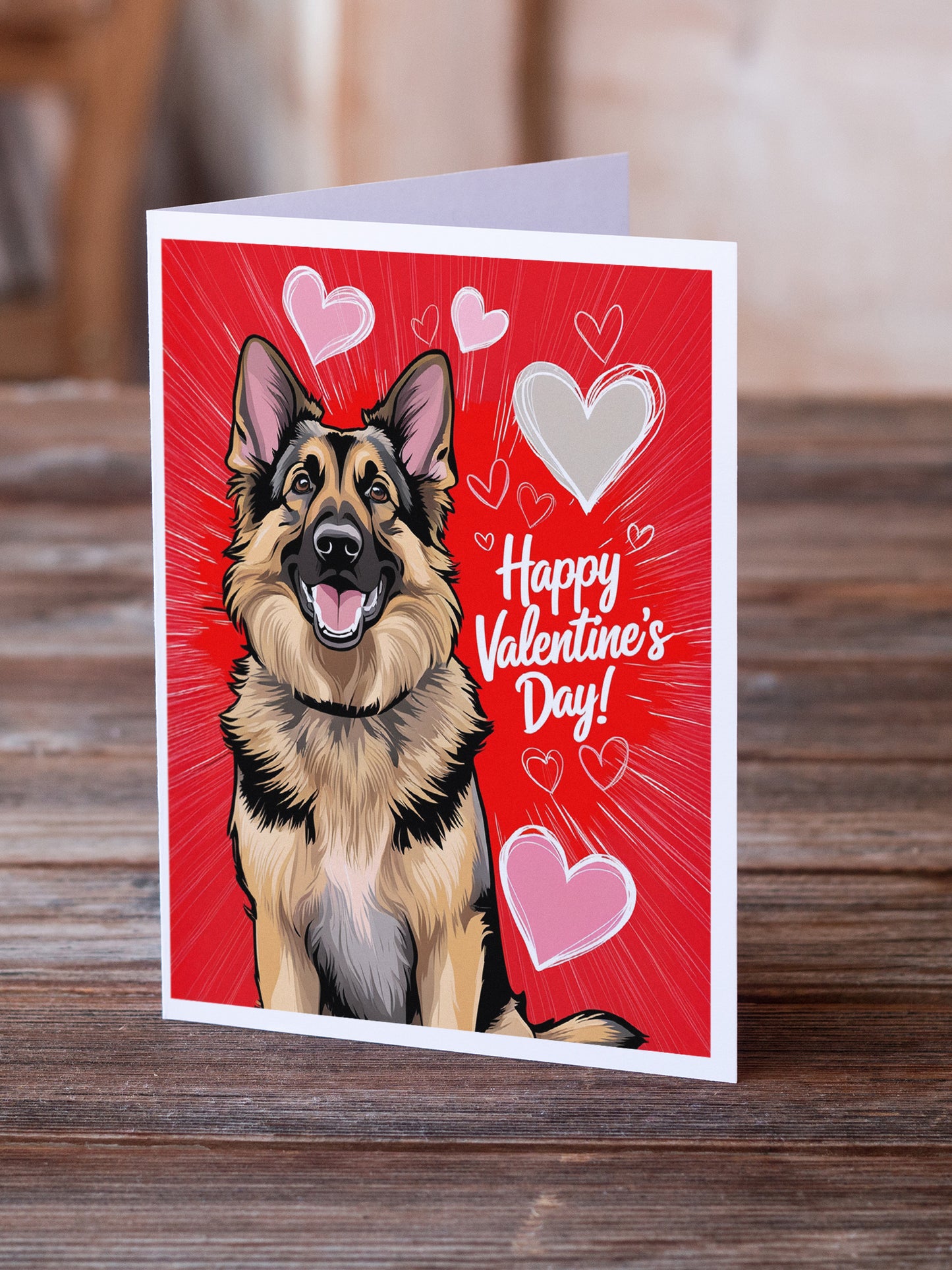 German Shepherd Happy Valentine's Day Greeting Cards Pack of 8