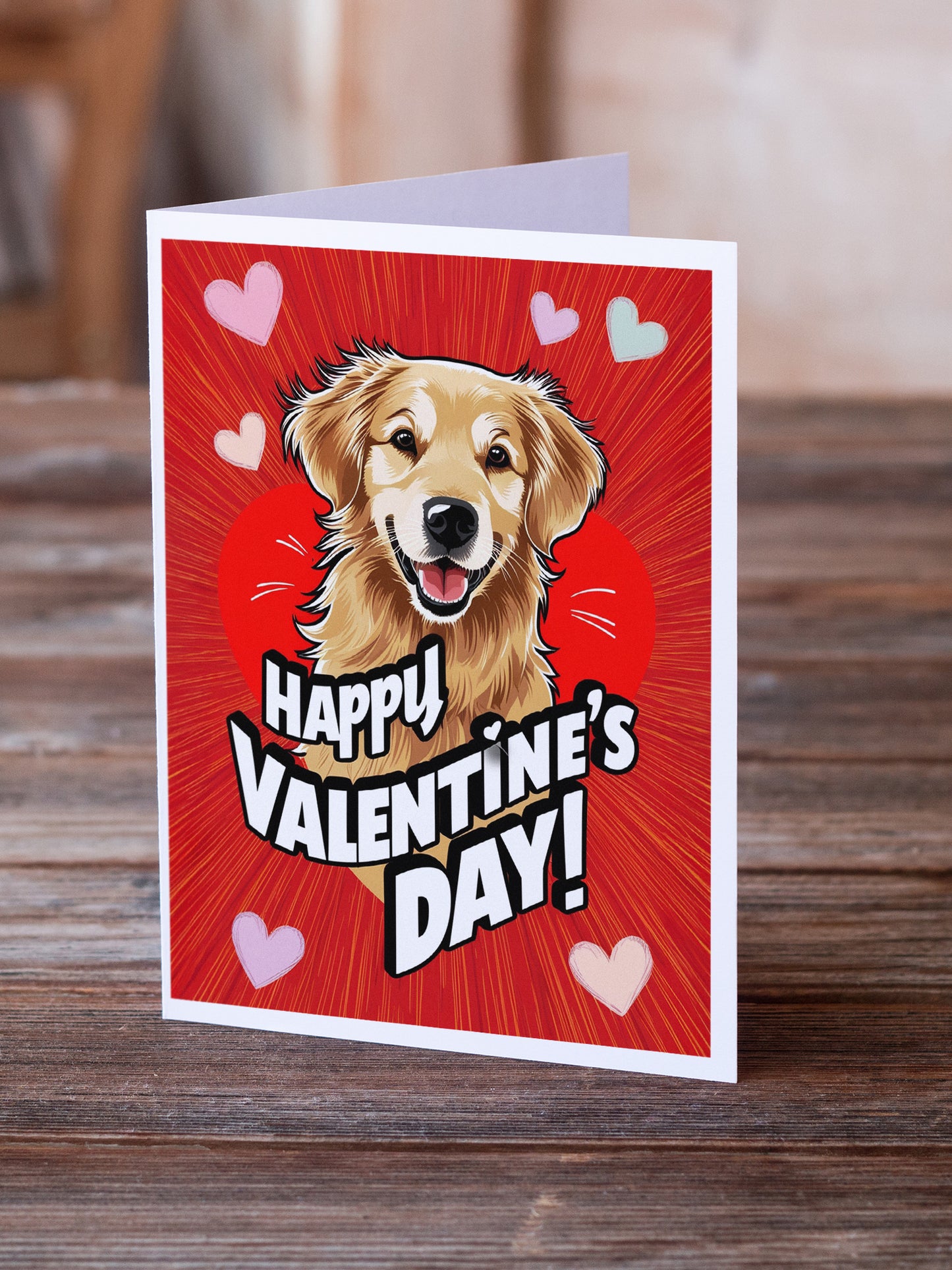 Golden Retriever Happy Valentine's Day Greeting Cards Pack of 8