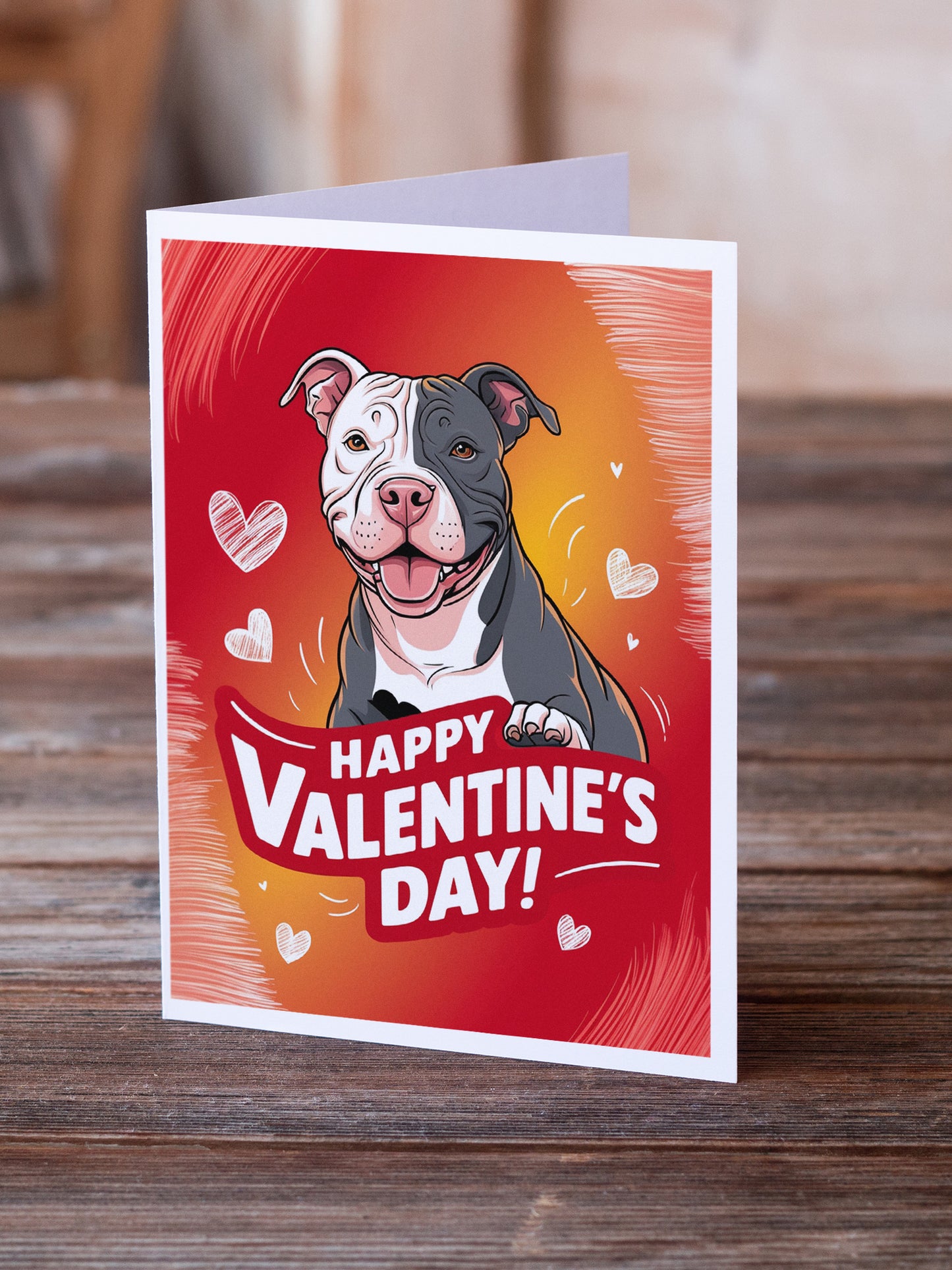 Pit Bull Terrier Happy Valentine's Day Greeting Cards Pack of 8
