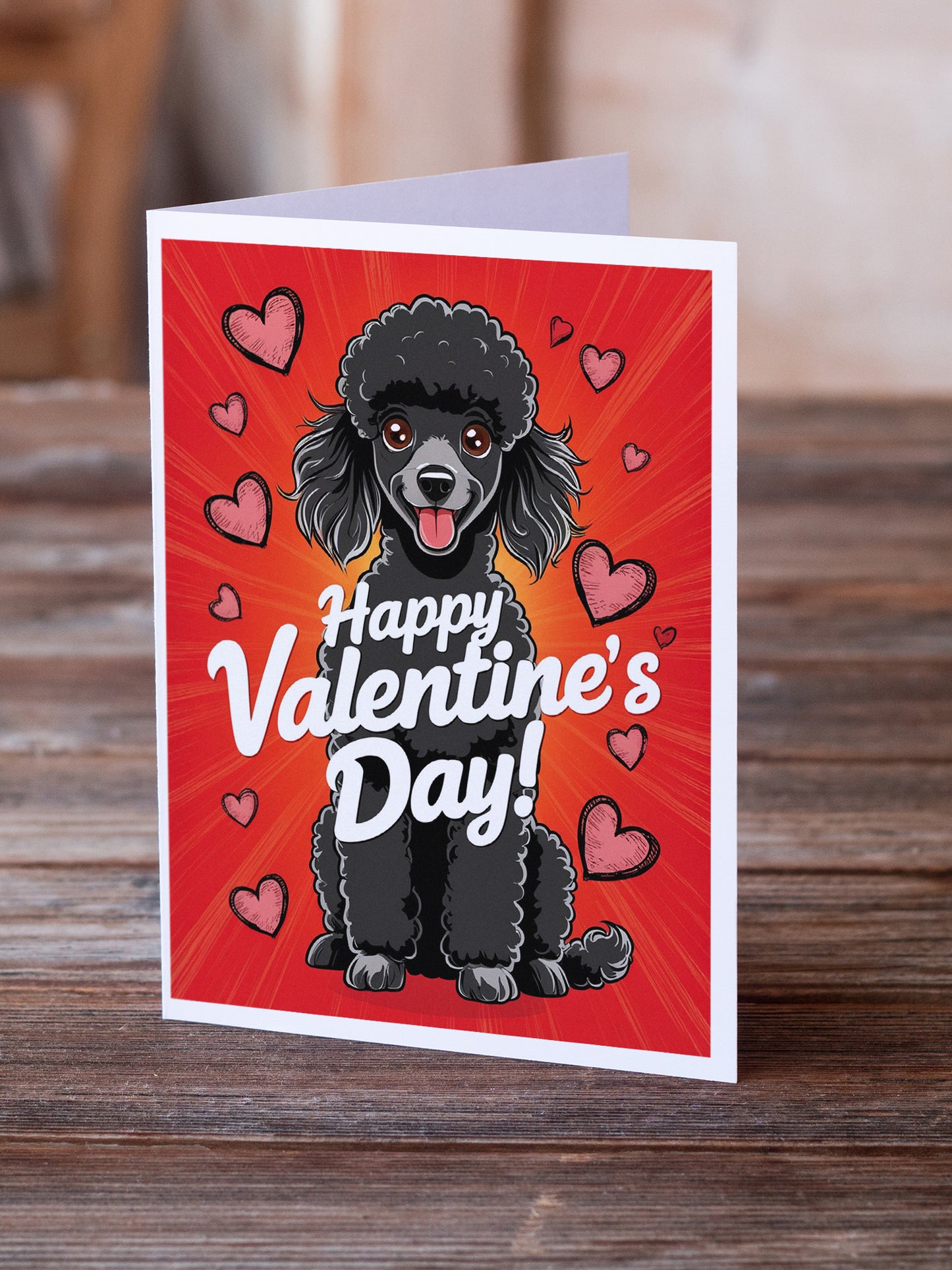 Black Toy Poodle Happy Valentine's Day Greeting Cards Pack of 8