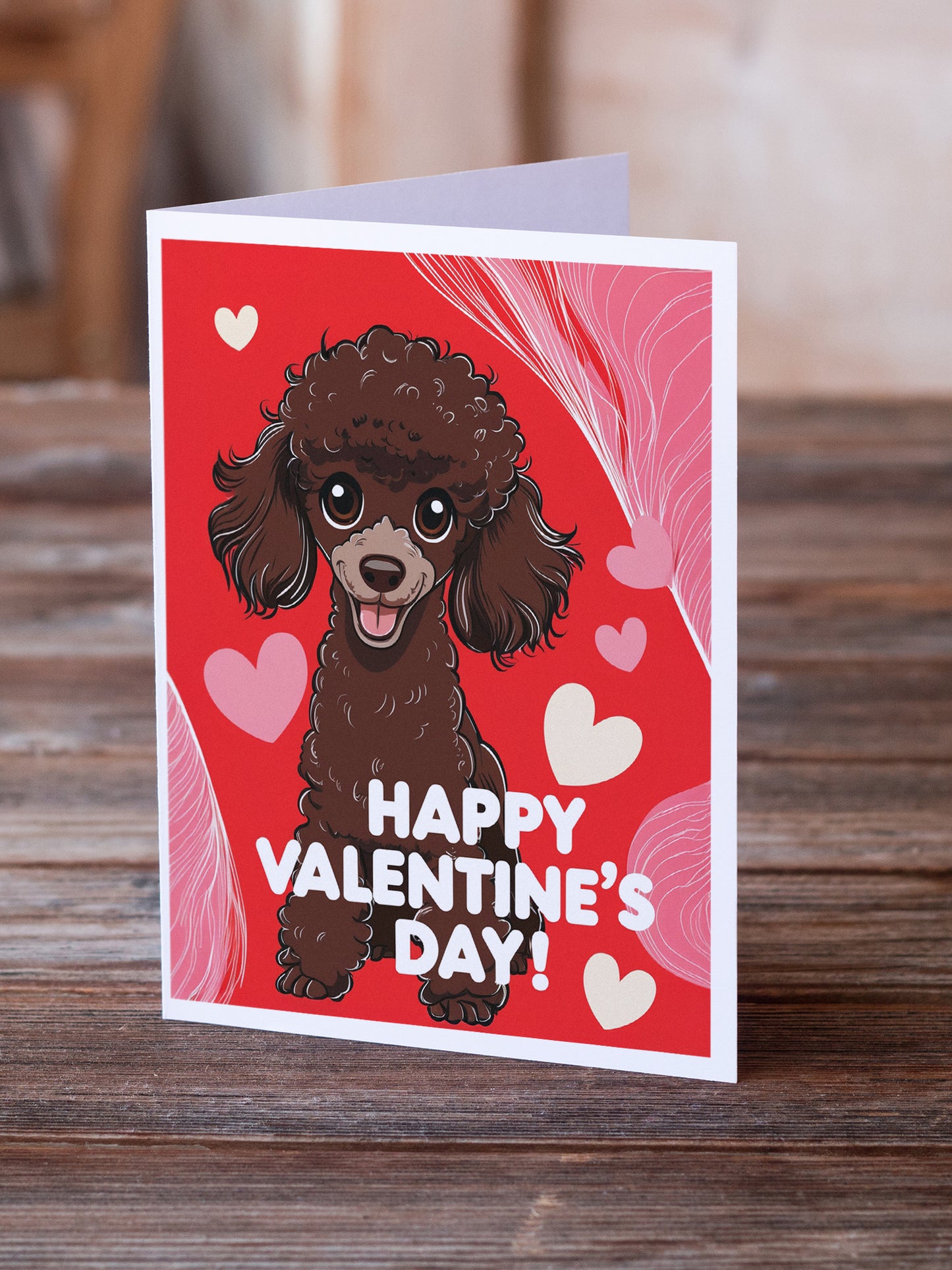 Chocolate Toy Poodle Happy Valentine's Day Greeting Cards Pack of 8