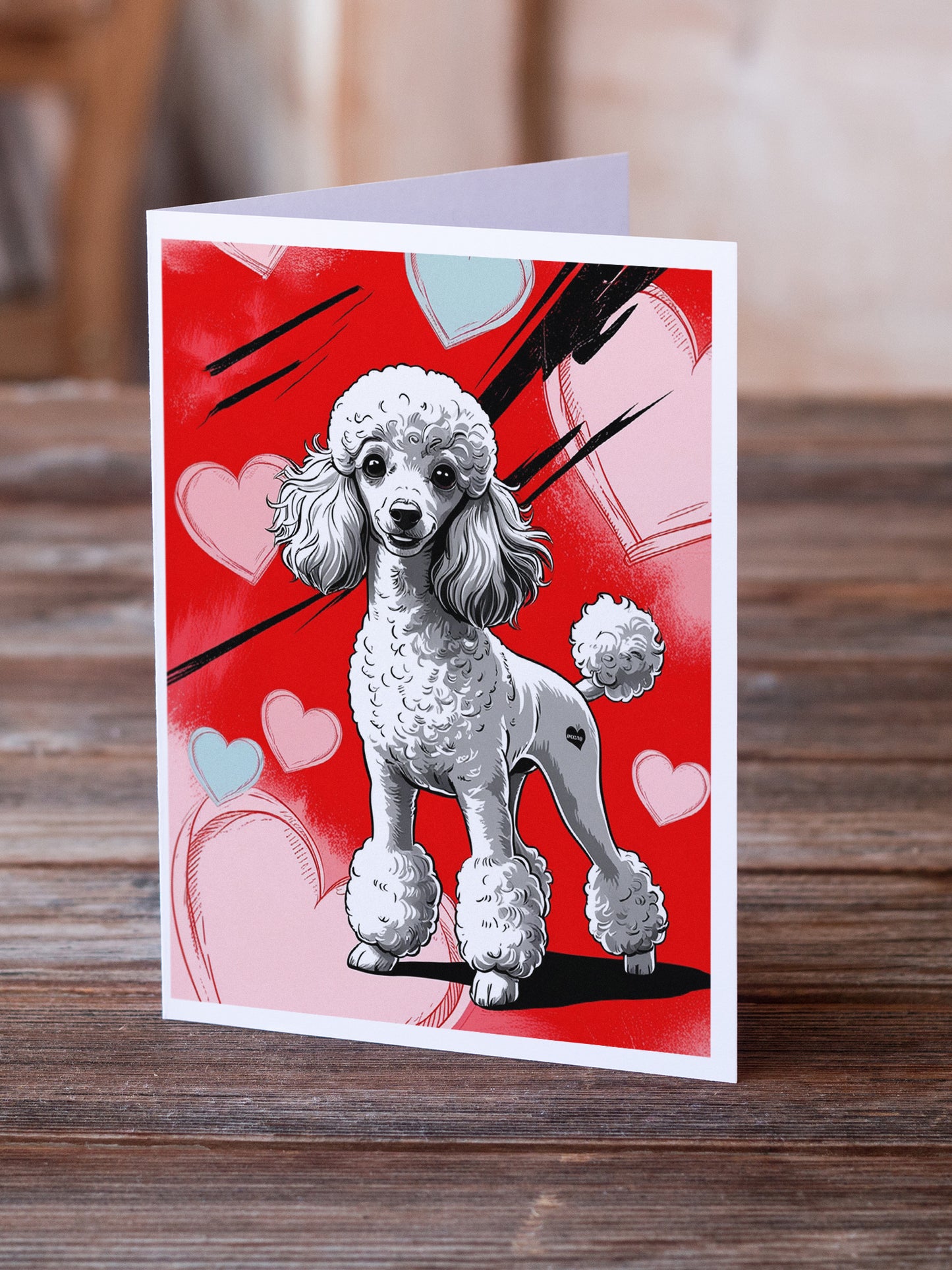 White Toy Poodle Happy Valentine's Day Greeting Cards Pack of 8