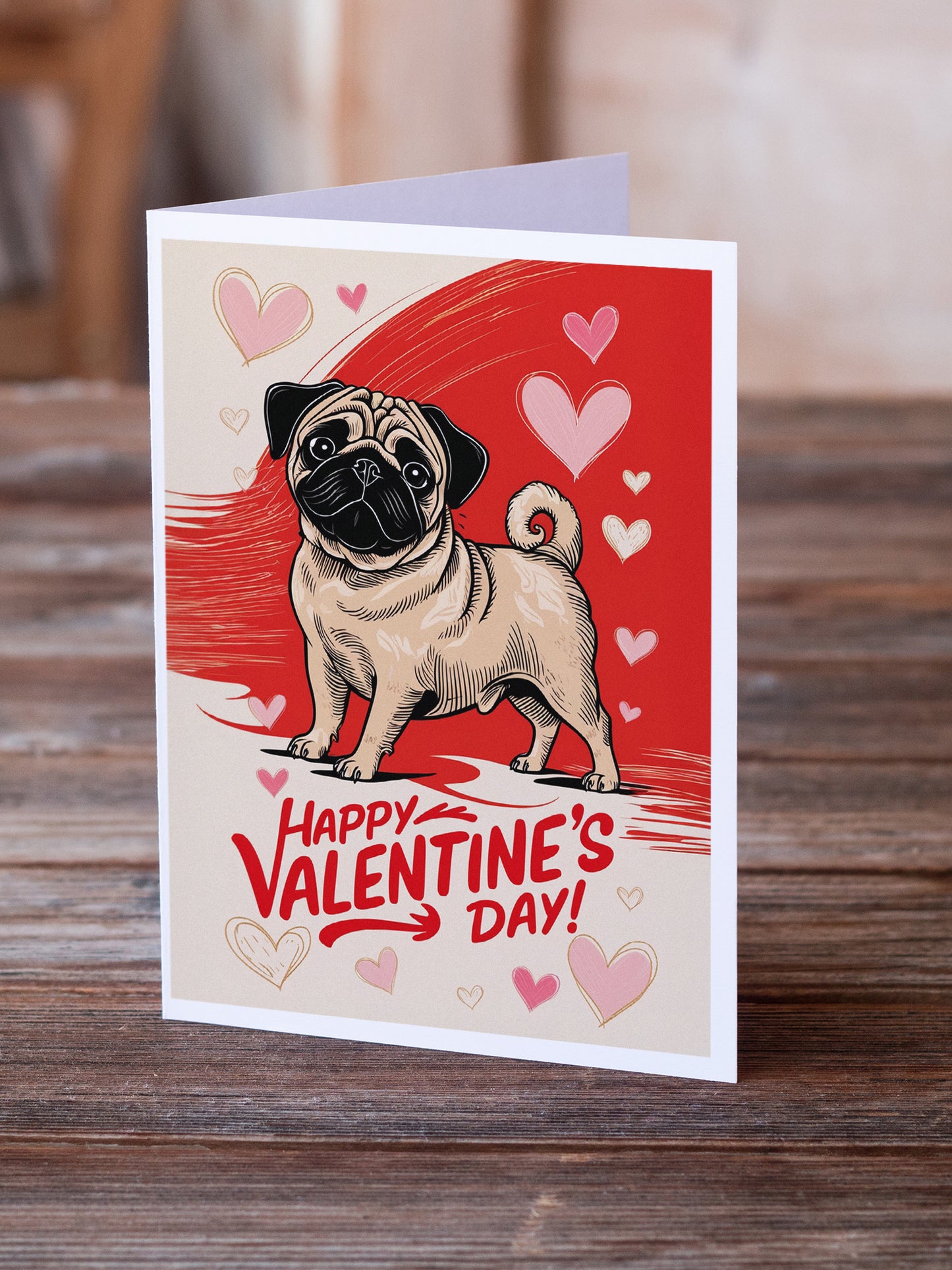 Pug Happy Valentine's Day Greeting Cards Pack of 8