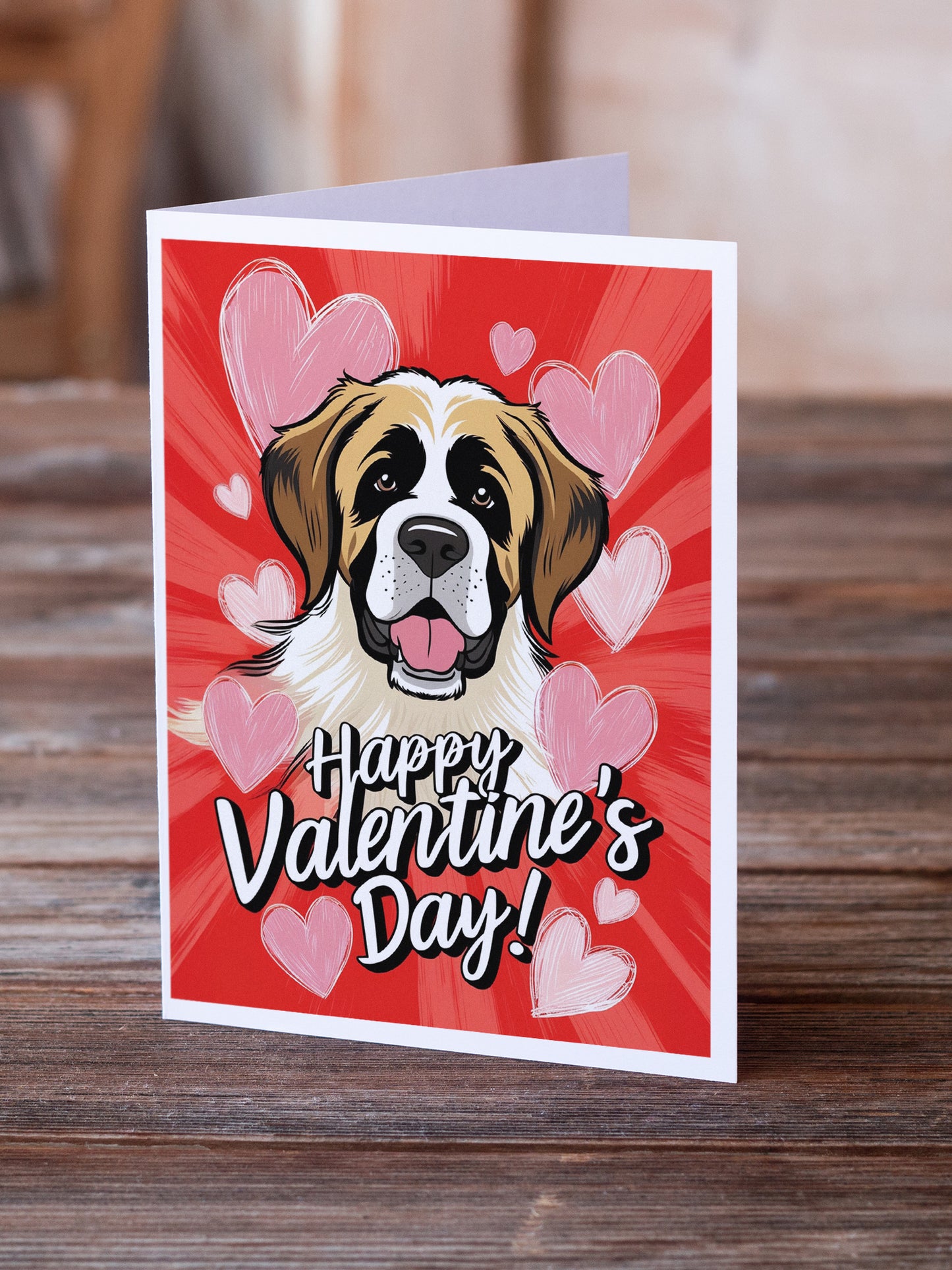 Saint Bernard Happy Valentine's Day Greeting Cards Pack of 8