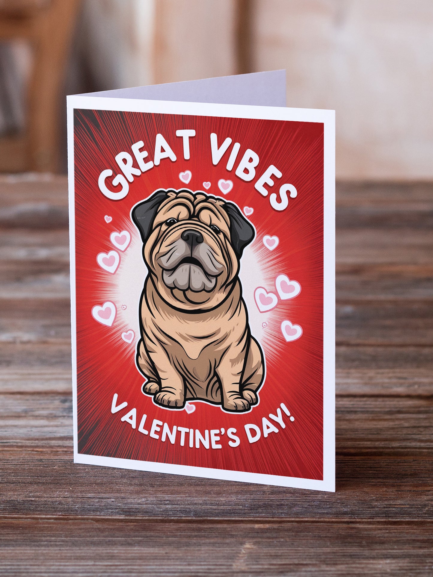 Shar Pei Happy Valentine's Day Greeting Cards Pack of 8
