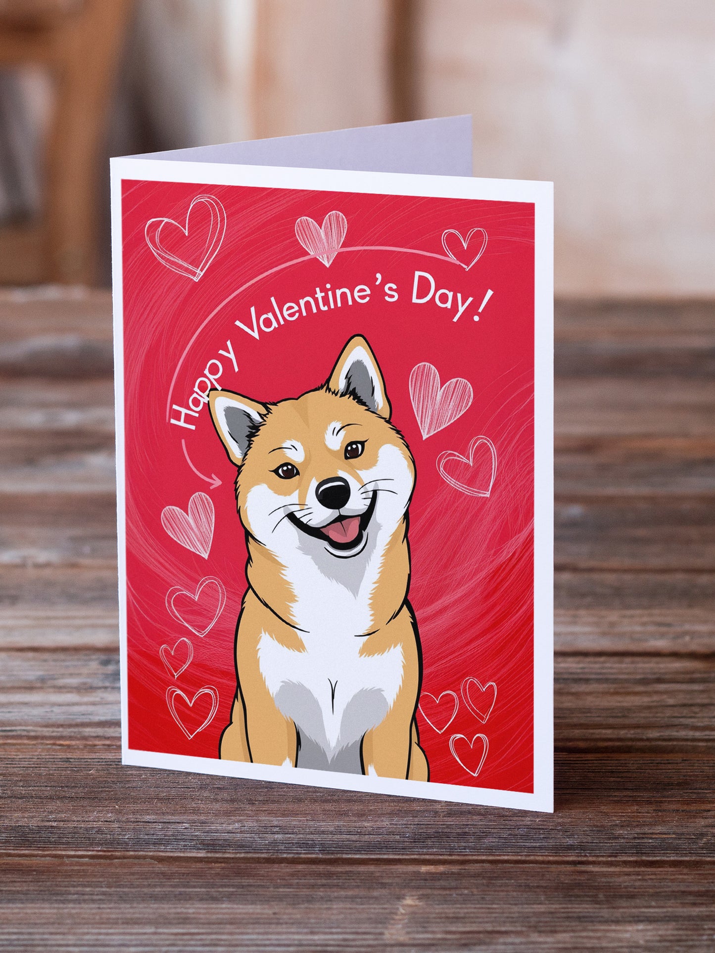 Shiba Inu Happy Valentine's Day Greeting Cards Pack of 8