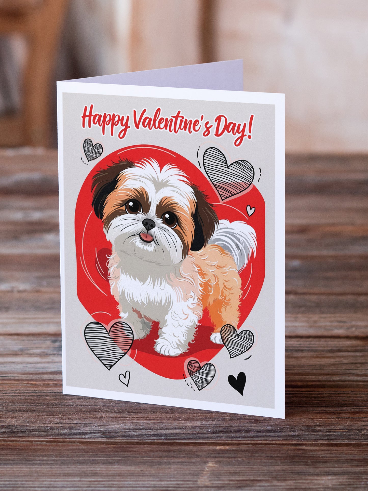 Shih Tzu Happy Valentine's Day Greeting Cards Pack of 8