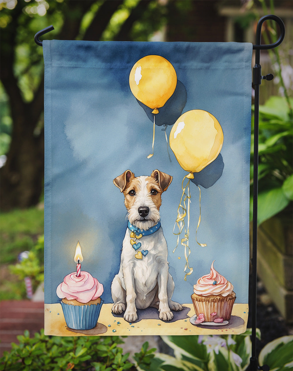 Fox Terrier Happy Birthday Garden Flag