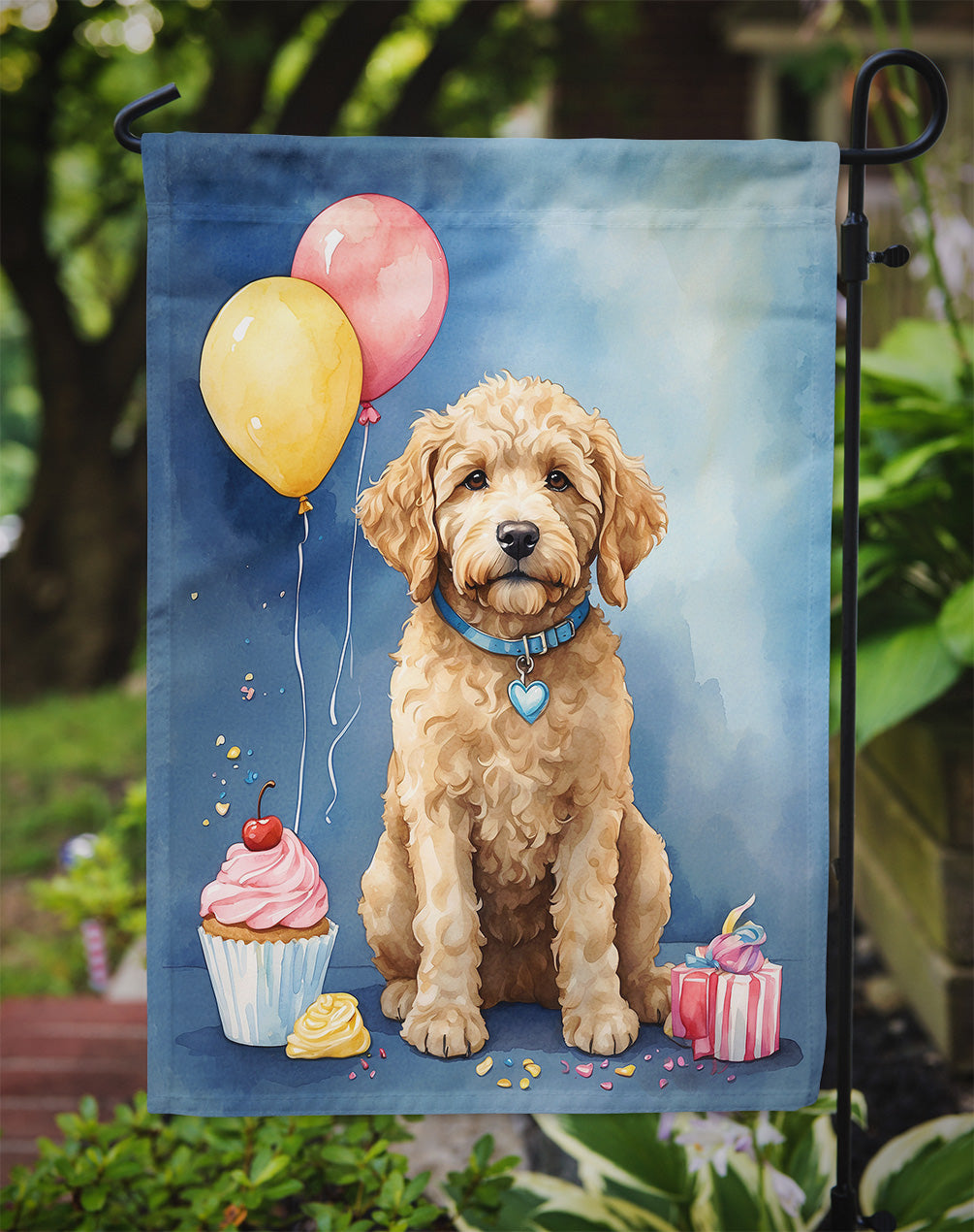Goldendoodle Happy Birthday Garden Flag