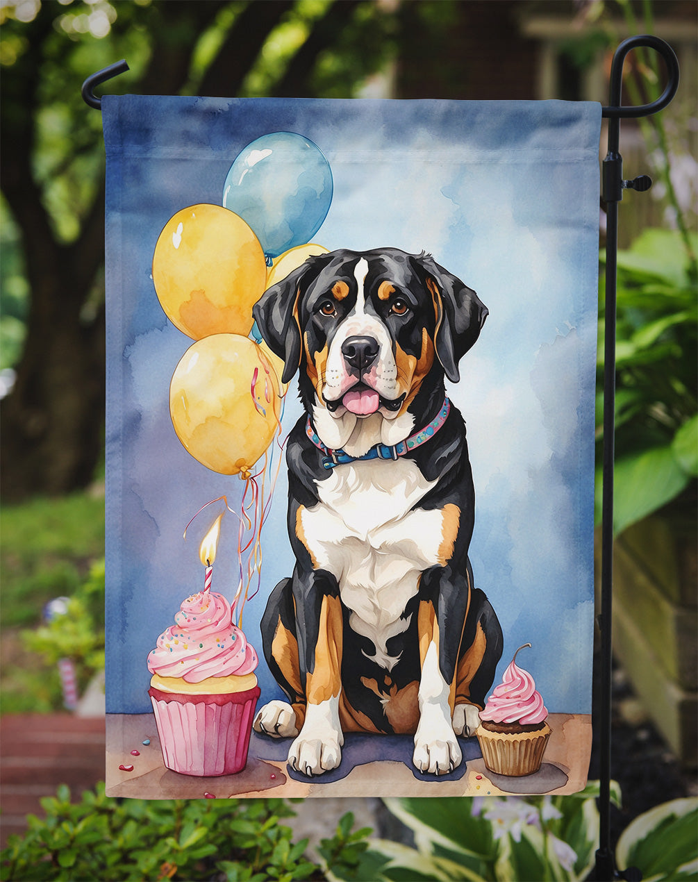 Greater Swiss Mountain Dog Happy Birthday Garden Flag